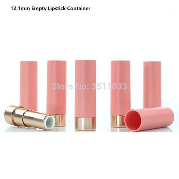 

new 12.1mm high quanlity cosmetic matte orange pink round lipstick tube empty plastic lip tube container gold lip beauty1