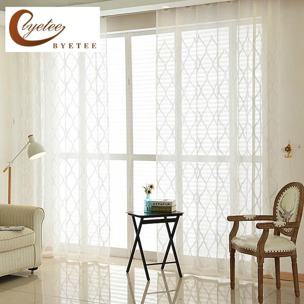 

[byetee] white embroidered gauze window curtain embroidery tulle kitchen door voile curtains for living room bedroom drapes