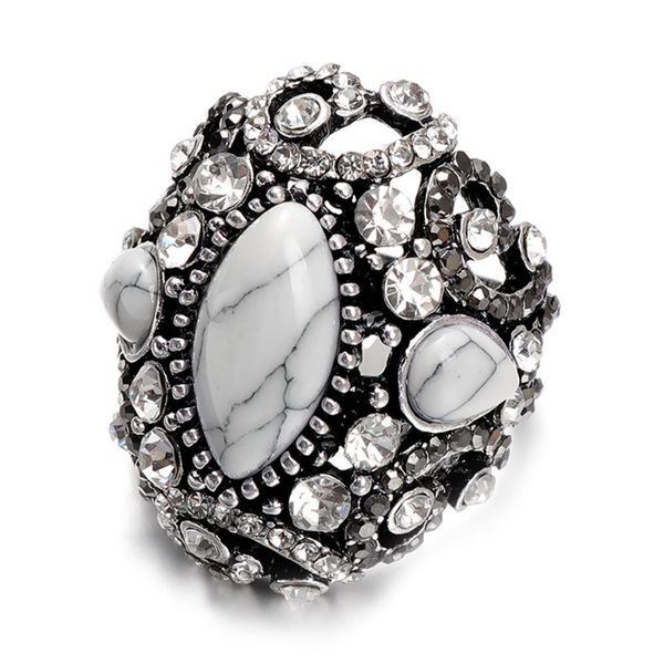 

10 pcs silver plated geometric shape white howlite stone finger ring with rhinestone green turquoise fashion jewelry