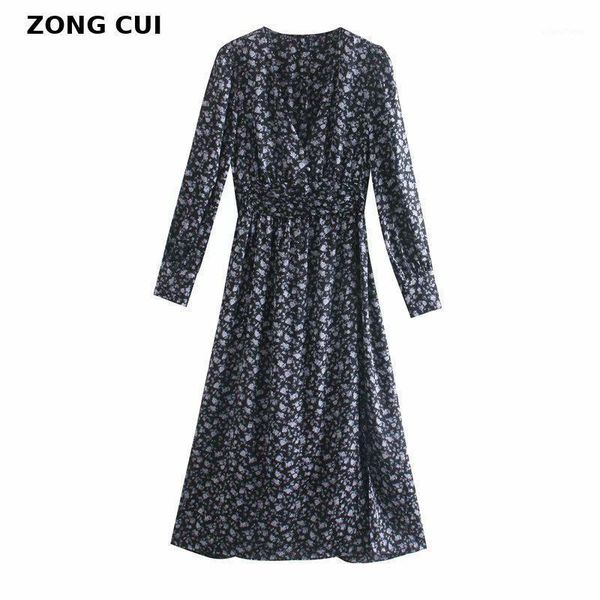 

autumn women fashion v neck floral print casual slim a line shirt dress office ladies chic elastic waist vestido1, Black;gray