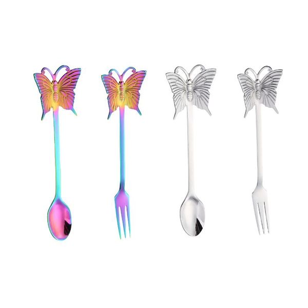 

4pcs new butterfly tea spoon and fork creative bar tableware stainless steel dessert coffee spoon christmas gift h wmtqis