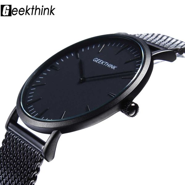 

geekthink quartz watch men japan movement quartz clock stainless steel mesh strap ultra thin business casual, Silver