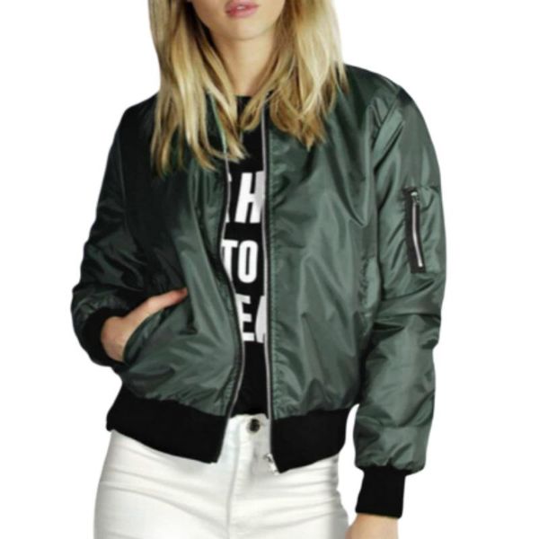 

2020 women spring army green bomber jackets solid long sleeve stand collar jacket casual slim thin coat plus size, Black;brown