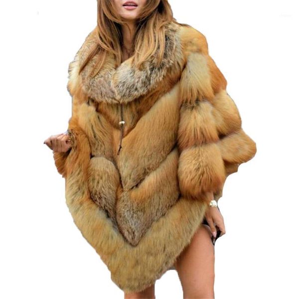 

faux fur coat women fur winter warm oversized long sleeve luxury cape poncho overcoat pullover jacket outwear plus size 5xl1, Black