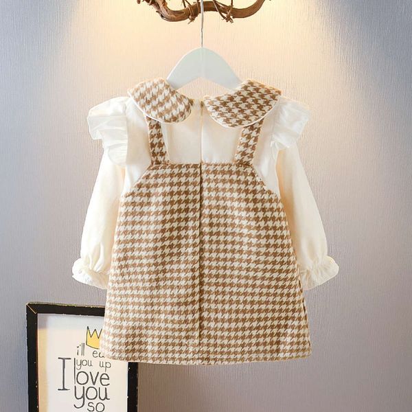 

and bird drs lattice autumn girl's thousand winter 2020 plush princs baby's wtern sle fake two piece strap skirt korean version 81, Red;yellow