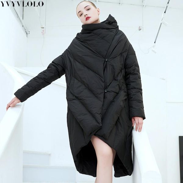 

women's down & parkas yvyvlolo 2021 women's autumn winter jacket v-collar long sleeve parka women black loose big size irregular s