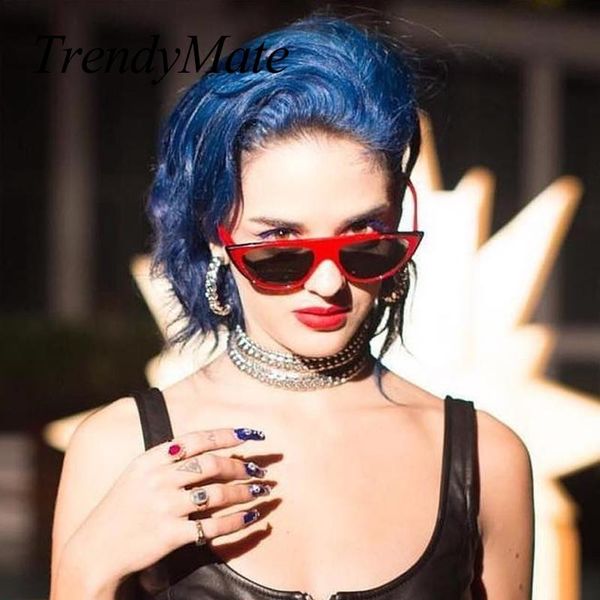 

sunglasses lady retro cat eye women 2021 brand designer fashion shades black red plastic uv400 sun glasses oculos 1508t, White;black