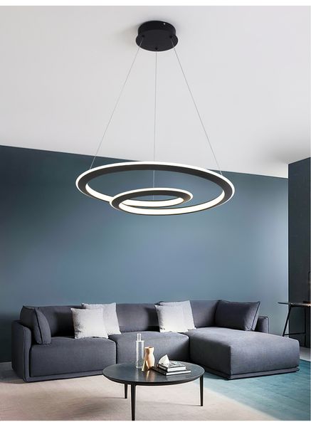 Lustre moderno para o quarto 2021 preto redondo cozinha pendurado luminárias LED lustres para sala de estar iluminação interna