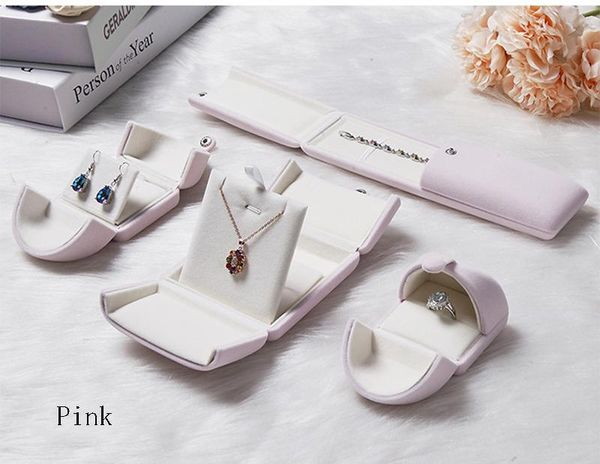 

jewelry pouches, bags high-grade flannel double open box button gift ring necklace, Pink;blue