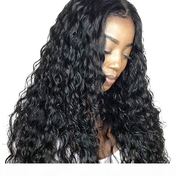 

hd full lace wig human hair curly virgin peruvian hair water wave 13x4 frontal transparent lace front wigs for black women, Black;brown