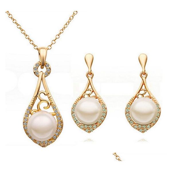 

pearl necklace earrings sets hollow and elegant jewelry set gold wedding crystal rhinestone earrings necklace set g100 utpwh, Silver