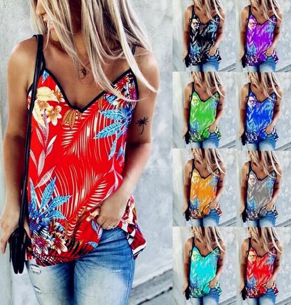

2020 women summer boho casual beach printed floral strap halter tank vest female plus sizes ladies shirt camis, White