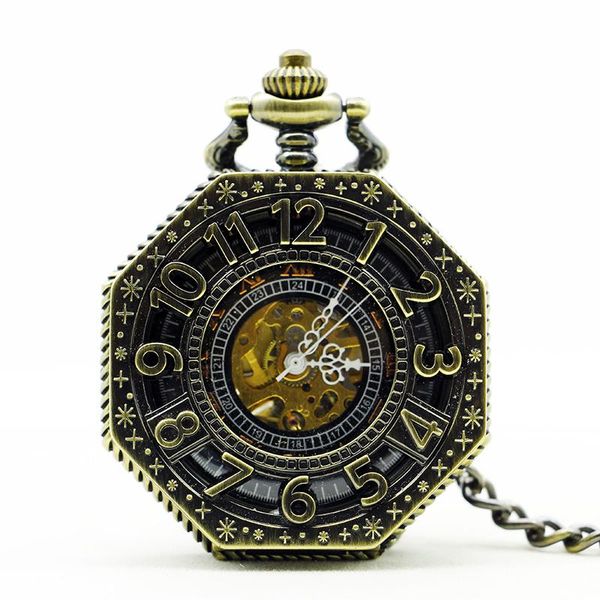 

unique design big dial hand wind mechanical pocket watch arabic numbers clamshell skeleton watch gift wmtkdl, Silver
