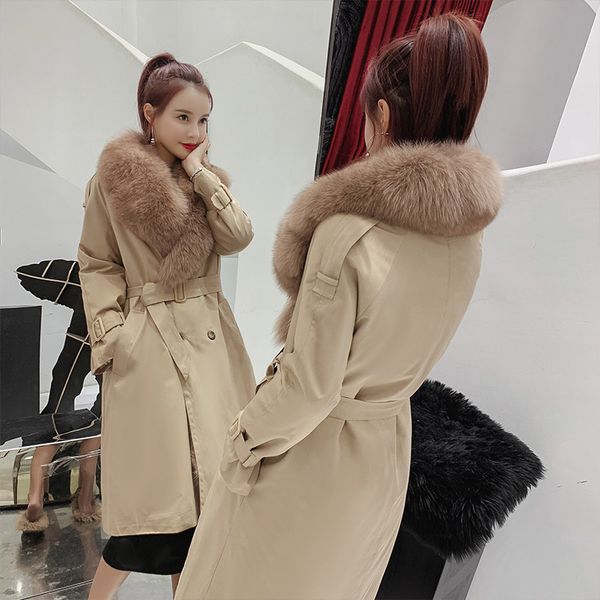 

natural fox new fur coat long winter warm gmmg, Black