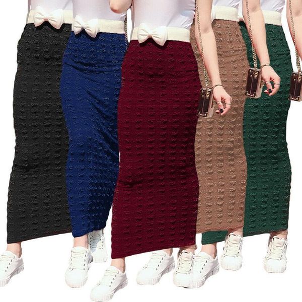 

muslim women long bodycon pencil skirt islamic stretch fashion spring evening cocktail party knitting casual ladies maxi skirt1, Red