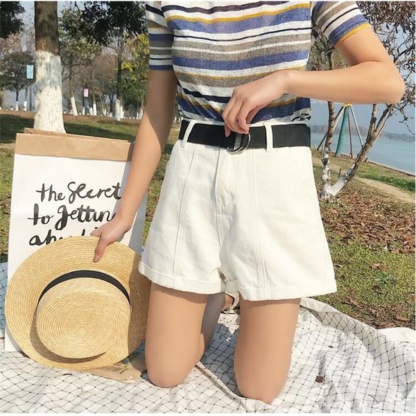 

summer high waist denim roll up jeans womens casual shorts y200512, White;black