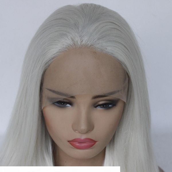 

no bad smell foreign trade in europe and america front lace wig womens long straight hair fashion white hair tail micro roll chemi, Black