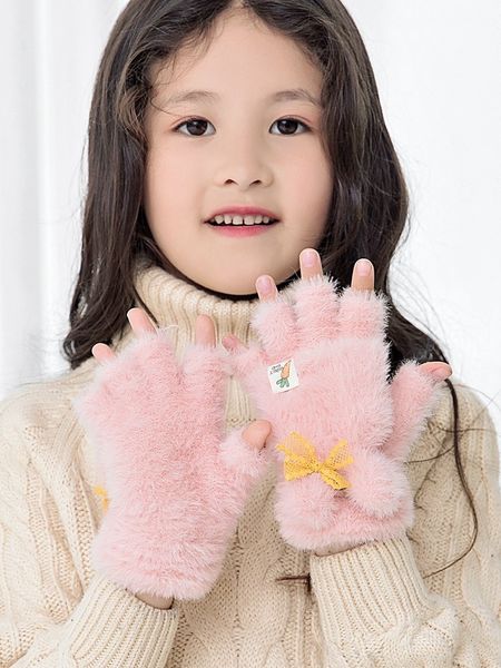 

Plush Children's Gloves Autumn Winter five and a half fingers flip lovely