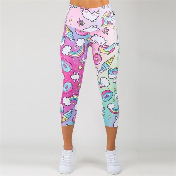 

fccexio new style fashion elastic force fitness women leggings workout pants sporting skinny leggings rainbow unicorn eggins 201203, Black