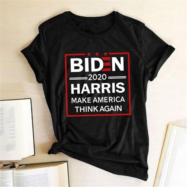 

biden 2020 harris make america think again print t-shirts women summer aesyhetic clothes shirts for women fashion harajuku top, White