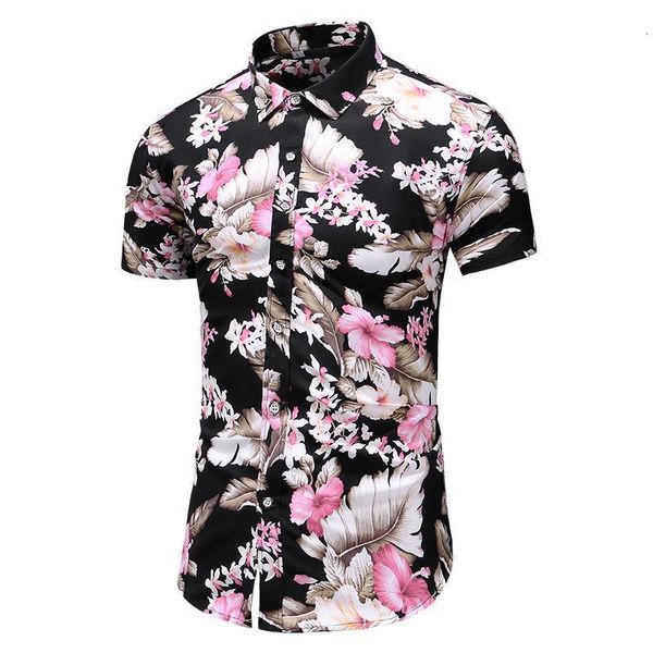 

летняя рубашка с коротким рукавом мужская мода 2019 chemise homme plus размер slim fit hawaiian рубашка повседневная все матча пляжные мужск, White;black