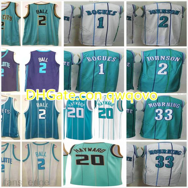 

2020 2021 mens #2 lamelo ball basketball jersey gordon 20 hayward retro vintage 1 tyrone bogues 2 larry johnson alonzo 33 mourning jerseys, Black;red