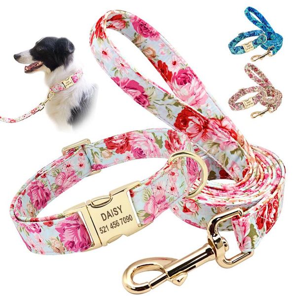 

personalized printed dog collar leash set customized nylon pet collar leash engraved nameplate for small medium la sqcmxd