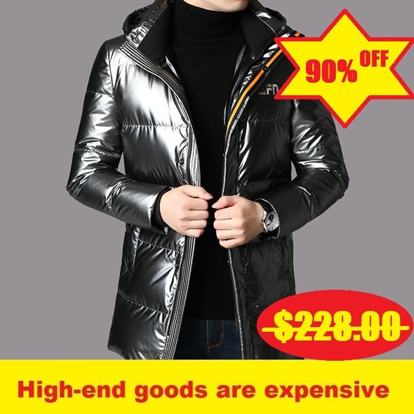 

2020 new hooded fashion men's white duck down down jacket thicken warm down jacket, Black