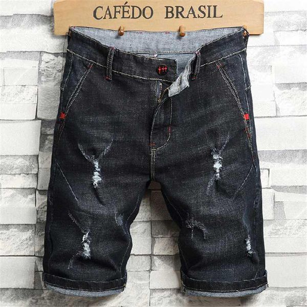 

2020 summer new men's ripped denim shorts fashion smart casual classic style brand regular fit short jeans male black blue1, White;black