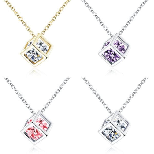 

игристая площадь коробки zircon кулон ожерелье для женщин моды декларация роскошный банкетный вечеринка ювелирные аксессуары горячие продажи, Silver