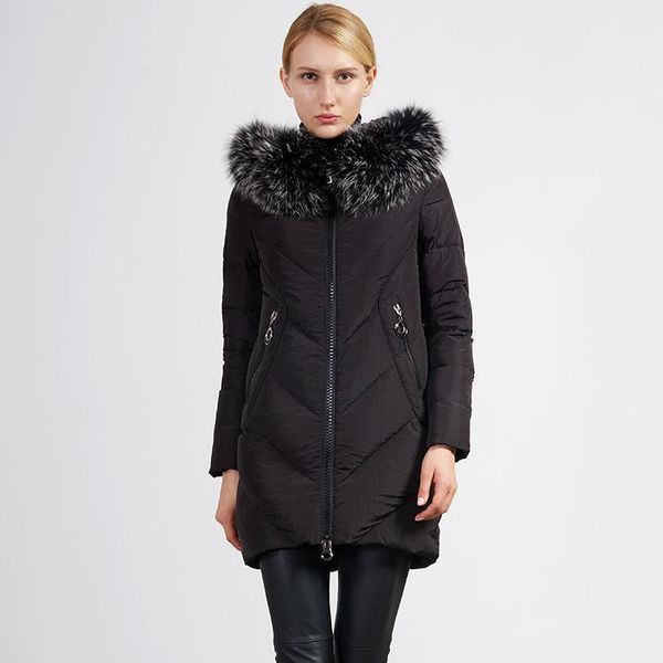 

natural raccoon dog fur collar slim white duck down jackets women down coats outerwear 2018 autumn winter new collection1, Black
