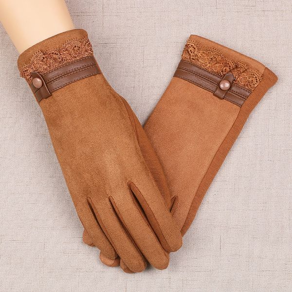 

warm casual women's plush autumn and winter thin cycling gloves, Blue;gray