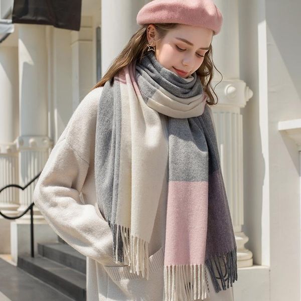 

new fine plaid wool scarf neck warmer women thicken cashmere shawls wraps tassel echarpe for ladies winter scarves foulard femme, Blue;gray