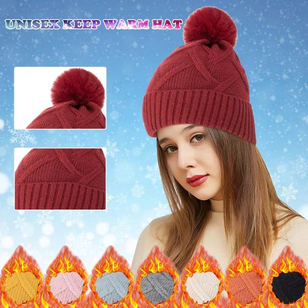 

e new style outdoor winter neutral keep warm hairball hats plush knitted woolen hat breathable, comfortable and soft, Blue;gray