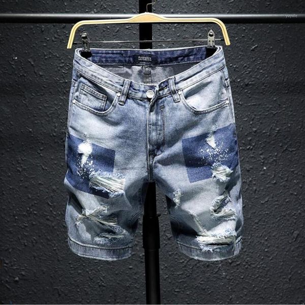 

men light blue short jeans new summer holes denim shorts men straight casual jean shorts fashion style size 27-361