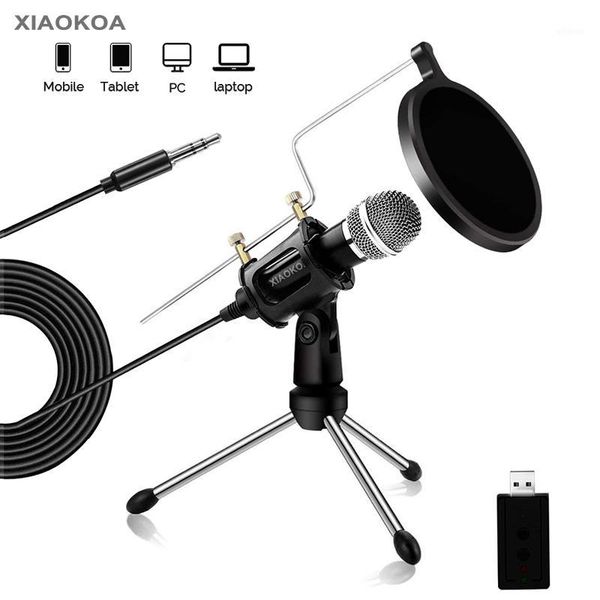 

xiaokoa deskcondenser recording microphone with usb card folding stand tripod p-o-p filter for pc phone video microphone1