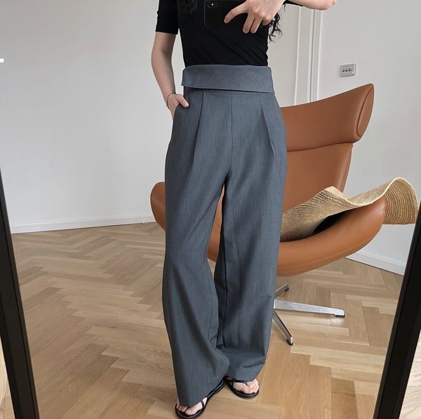 

new 2021 new fall style gray designer high waist straight leg drop female pants u35w q5ei, Black;white