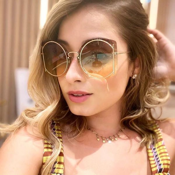 

sunglasses fashion oversized metal round women brand designer rimless gradient sun glasses female shades oculos feminino, White;black