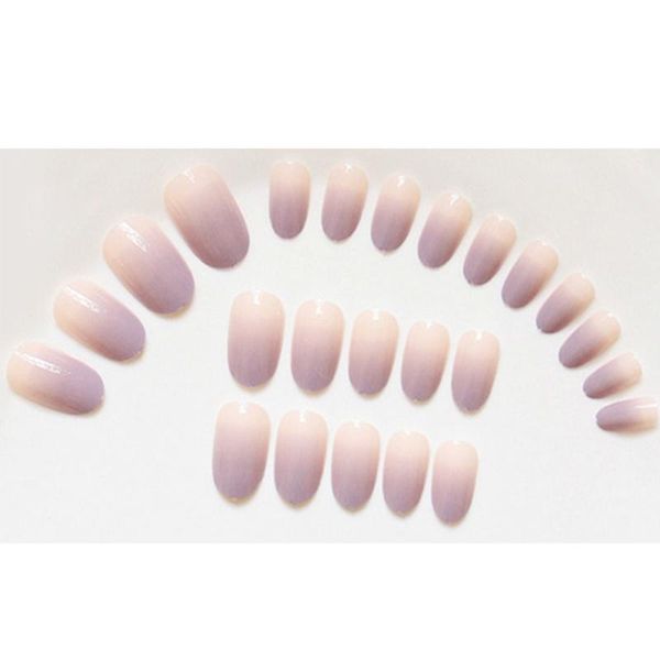 

2nude purple gradient color false nail art with glue plain color fake nail tip finished manicure sticker, Black