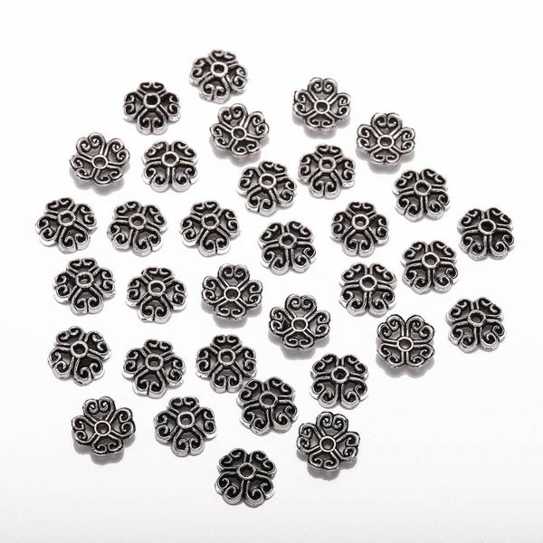 

50pcs lot 8mm 4 petals peach heart flower loose sparer apart torus end bead caps for diy jewelry making findings h bbyxcn, Silver