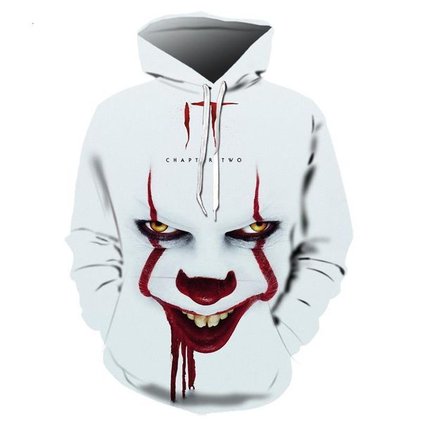 

horror movie it chapter two 3d print hooded sweatshirts men women fashion casual pullover it clown print pattern hoodies, Black