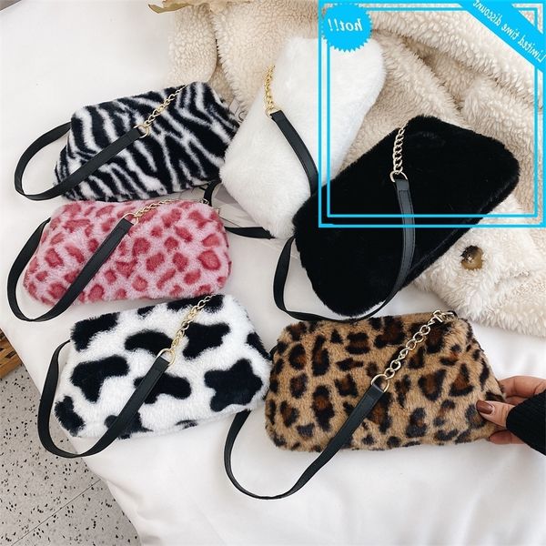 

harajuku style plush 2020 new korean fashion leopard single shoulder bag chic girl handbag