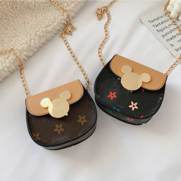 

ins new kids cartoon metal buckle single shoulder bag children letter metal chain messenger bag girls mini purse a4803, Black