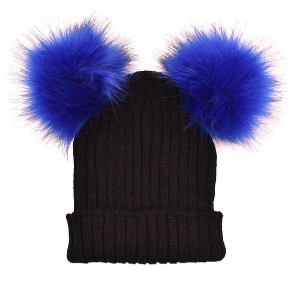 

beanie/skull caps bonnet pompom hat women winter knitted wool cotton hats two pom poms skullies beanies gorros mujer invierno1, Blue;gray