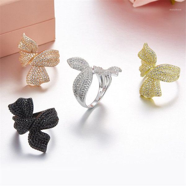 

cluster rings sljely 925 sterling silver elegant cubic zirconia bowknot finger ring brand design tail women ladies wedding party jewelry1, Golden;silver