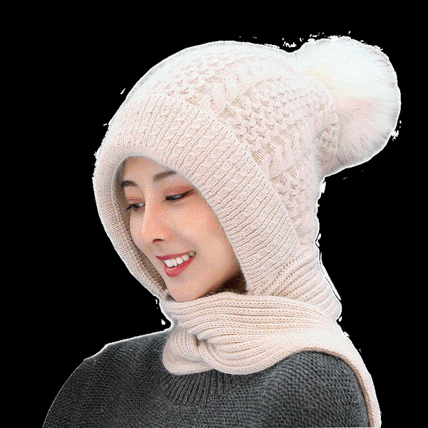 

beanie/skull caps winter hat for women fur knitted beaniethick warm ladies wool angora soft beanies hooded scarf, Blue;gray