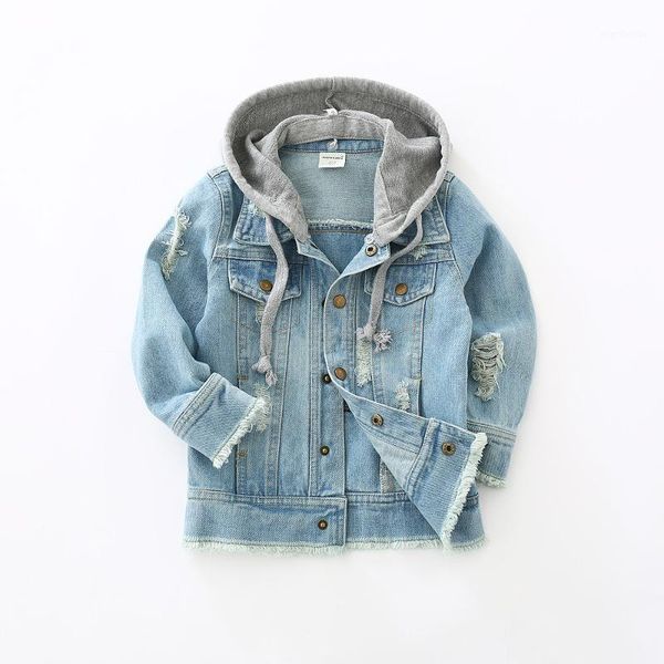 

boy girls casual jeans jacket for baby boys hooded denim clothes coats outwear kids autumn coat jackets1, Blue;gray