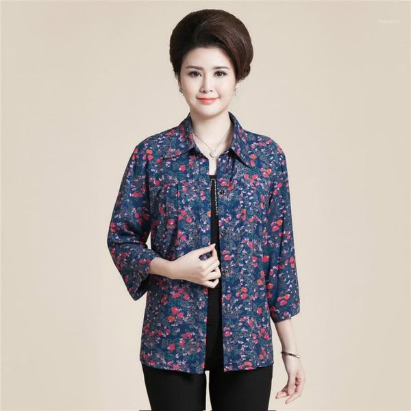 

2020 new summer autumn mom blouse female casual floral printing 3/4 sleeve shirts women ladies clothing plus size 4xl1, White