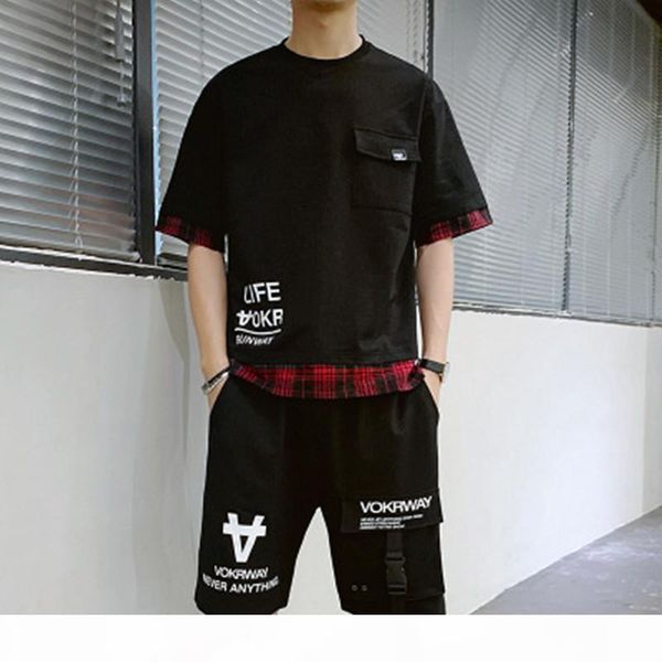 

man letter pattern sets fashion trend casual short sleeve t-shirt shorts tracksuits designer summer new male loose pants tshirts 2pcs suits, Gray