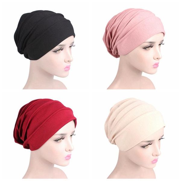 

muslim women turban hats beanies cap hijab pleated wrap head cover hair loss accessories, Blue;gray
